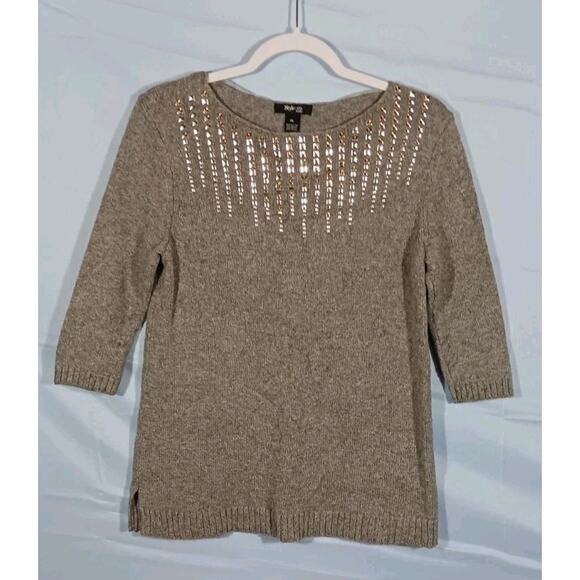 Style & Co Women's PL Gray Metal Embellished 3/4 Sleeve Sweater Cotton Rayon - Picture 1 of 6